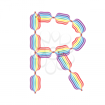 Letter R made in rainbow colors on white background
