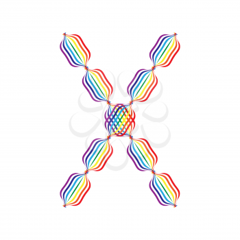 Letter X made in rainbow colors on white background
