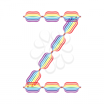 Letter Z made in rainbow colors on white background
