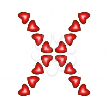 Letter X made of hearts on white background

