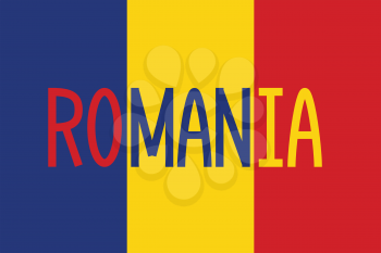Romanian flag in correct proportions and colors with word Romania