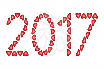 New Year 2017 made from hearts isolated on white background