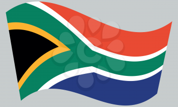 Flag of South Africa waving on gray background