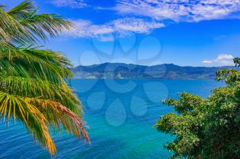 Beautiful tropical landscape, Lake Toba, Sumatra, Indonesia, Southeast Asia. World's largest volcanic lake.