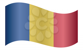 Flag of Romania waving on white background