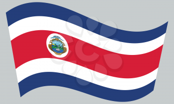 Costa Rican national official flag. Patriotic symbol, banner, element, background. Correct colors. Flag of Costa Rica waving on gray background, vector