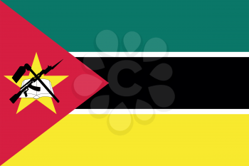 Mozambican national official flag. African patriotic symbol, banner, element, background. Accurate dimensions. Flag of Mozambique in correct size and colors, vector illustration