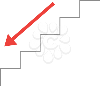 Vector grey line stairs with arrow pointing down.