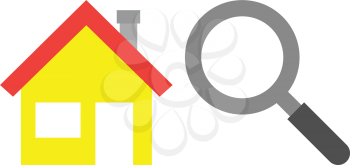Vector yellow house with grey and black magnifying glass.