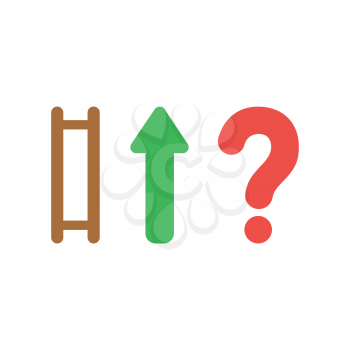 Vector illustration icon concept of ladder with missing steps, arrow moving up and question mark.