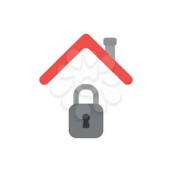 Vector illustration icon concept of closed padlock under house roof.