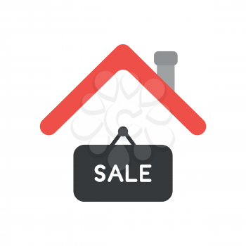 Vector illustration icon concept of sale hanging sign under house roof.