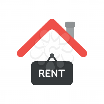 Vector illustration icon concept of rent hanging sign under house roof.