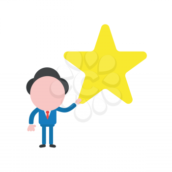 Vector illustration businessman mascot character holding star.