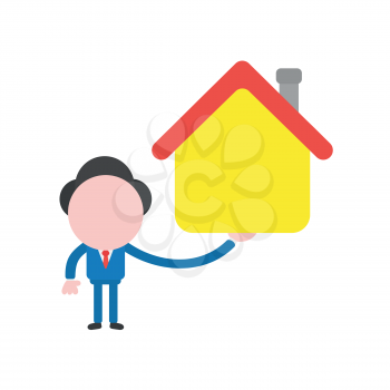 Vector illustration businessman character holding house.