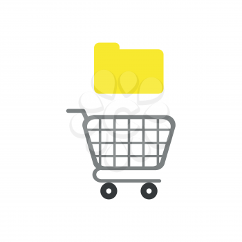 Flat design vector illustration concept of yellow closed folder over grey shopping cart symbol icon.