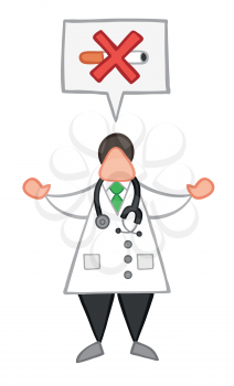 Vector illustration cartoon doctor man with speech bubble and saying no smoking.