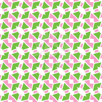 Vector seamless pattern texture background with geometric shapes, colored in green, pink and white colors.