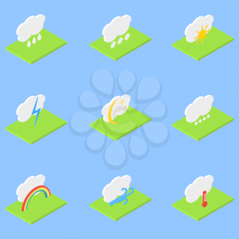 Weather set of isometric icons. Vector illustration .