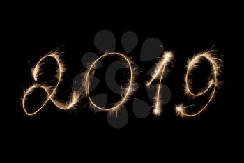 2019 The inscription sparklers on a black background.