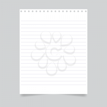 Notebook sheet with holes on a gray background. Vector illustration .
