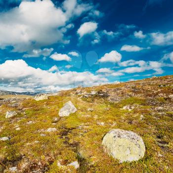 Norway Nature Landscape, Norwegian Mountains Under Sunny Blue Sky