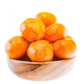 Tasty Sweet Tangerine Orange Mandarin Mandarine Fruit In Wooden Bowl Isolated On White Background
