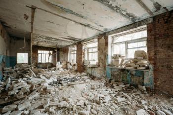 Abandoned Building Interior In Chernobyl Zone. Chornobyl Disasters
