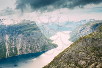 Scenic View From Rock Trolltunga - Troll Tongue In Norway
