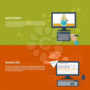 Business concepts for make money with growing money tree on computer monitor and for workflow with finance analysis, bar graph,desktop pc