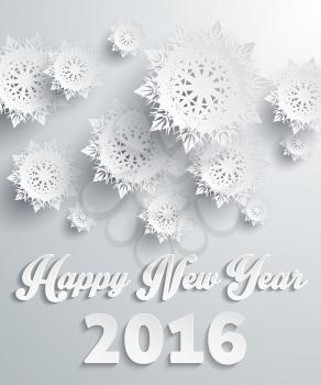 Happy New Year 2016 snowflakes background. Holiday celebration, greeting banner, season celebrate, fantasy pattern snow, festive and text, letter traditional illustration