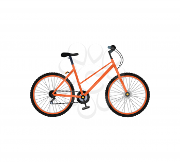 Bicycle icon design flat isolated. Bike and orange bycicle, cycling race sport. Mountain bicycle, travel bicycle vector illustration