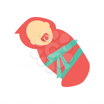 Baby girl character without face wrapped in red napkin vector. Flat design. Child template personage illustration for family, newborn, baby concepts, logos, infographic. Isolated on white background.