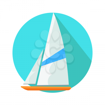 Boat sign symbol in round web button. Yacht at sea in flat style. Boat sailing, yacht, sailboat ship, vessel sail, tourism travel vacation yacht, yacht water. Boat in circle isolated on white. Vector