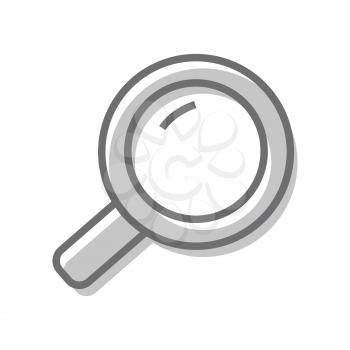 Magnifying glass icon. Gray loupe with glass and handle. Search tool. Research tool. Business concept. Flat pictogram symbol. Isolated vector illustration on white background.