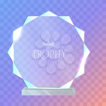 My best trophy. Contemporary round glass award with acute cutters around. Shiny. Glossy. Crystal. Crown in the center of prize. Flat design. Vector illustration