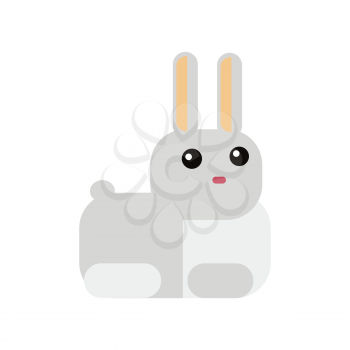 White rabbit in flat style. Rabbit icon. Rabbit flat icon. Bunny flat icon. Flat zoo. Easter rabbit. Isolated object on white background. Vector illustration.