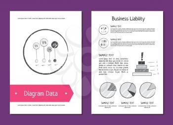 Diagram data and business liability posters depicting charts and diagrams with percentage, additional information and icons vector illustration