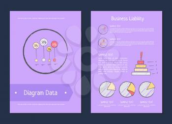 Diagram data business liability analysis methods represented on violet background. Vector illustration with statistical analytics for business