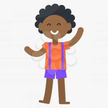 Smiling boy isolated vector illustration on white background. Afro-american kid celebrates international day of the african child