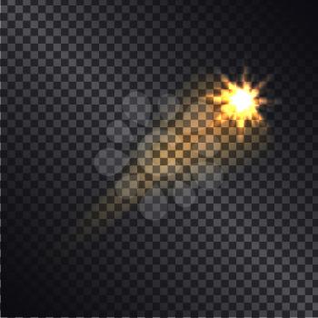 Distant burning bright star with illuminated road on night transparent background vector illustration of light effects cartoon style.