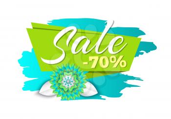 Spring sale 70 percent off price promotional banner vector. Brush style, flowers in bloom, blooming decoration, reduction of cost seasonal offers