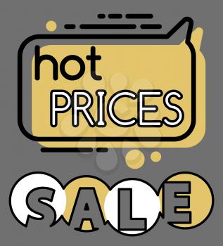 Hot price and best deals promotional banner. Clearance at shop or market. Lowering of cost and special propositions on products. Chat box bubble icon in line style, vector in flat illustration