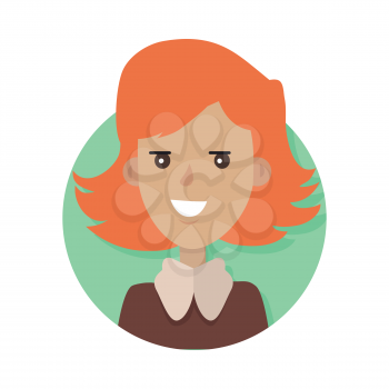Woman face emotive icon. Smiling cute red-head female character flat vector illustration isolated on white. Happy human psychological portrait. Positive emotions user avatar. For app, web design
