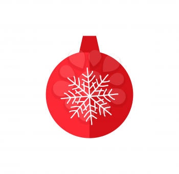 Christmas tree decoration ball icon with drawn snowflake isolated on white background. Vector illustration with red glass ball as symbol of xmas