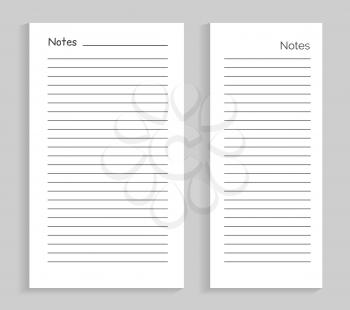 Notes empty sheet of papers, set of images with title above lines, represented on vector illustration isolated on white background