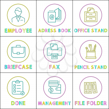 Business mobile app icons linear templates set. Modern application elements, outline buttons with symbols, isolated cartoon flat vector illustrations.