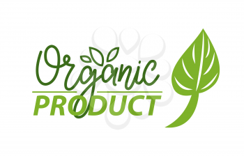 Eco food vector, organic product poster with foliage of plant, isolated logotype with inscription and ecological leaf vegetation and healthy lifestyle