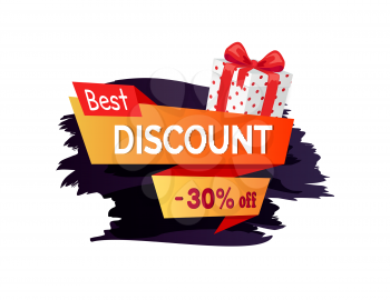 Best Black Friday prices and sellouts of shops vector. Present in box wrapped in paper and decorated with bow. Banner with special prices and sale