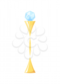 Award made of gold and transparent glass. Diamond on prizes top. Victory reward, trophy with precious stone, icon isolated on vector illustration
